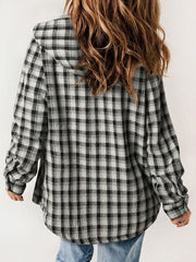 Plaid Snap Down Plush Hooded Jacket Soft & Warm Women Outerwear Cozy And Comfortable Jacket