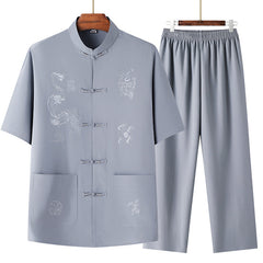 Pantalones de diseño liso con botones de nudo chino tradicional