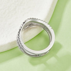 Anillo de doble banda de plata de ley S925, 54 moissanitas D-VVS1 en pavé, chapado en platino, 4.7g, tallas estadounidenses 5-9, caja de regalo con certificación GRA