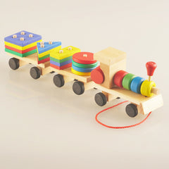 Juguete de tractor de madera con tren de tres secciones, juguetes de rompecabezas y educativos para desarrollar la inteligencia infantil