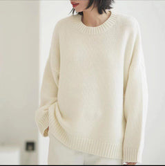 Suéter holgado de cuello redondo de talla grande para mujer