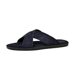 Mens Suede Slippers Summer Outdoor Cross-Strap Sandals
