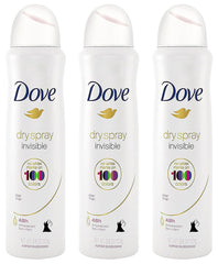 Dove Antiperspirant Dry Spray - Invisible - Clear Finish - 3.8 OZ (107 g) Per Can - Pack of 3 Cans