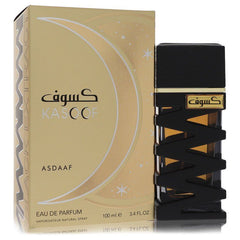 Lattafa Asdaaf Kasoof Black Extract 3.4 oz Eau De Parfum spray bottle and packaging box.