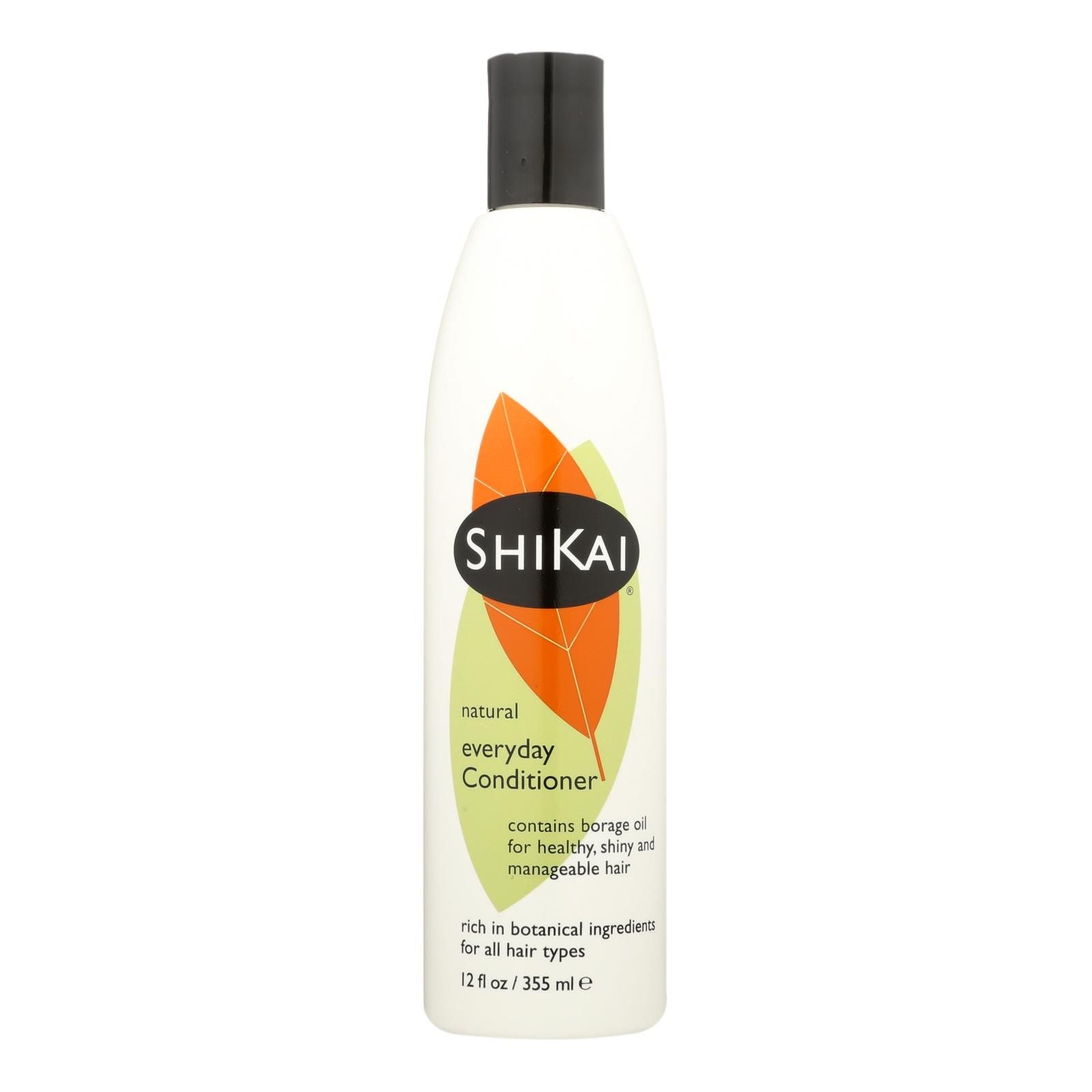 12 fl oz bottle of Shikai everyday conditioner with borage oil for all hair types.