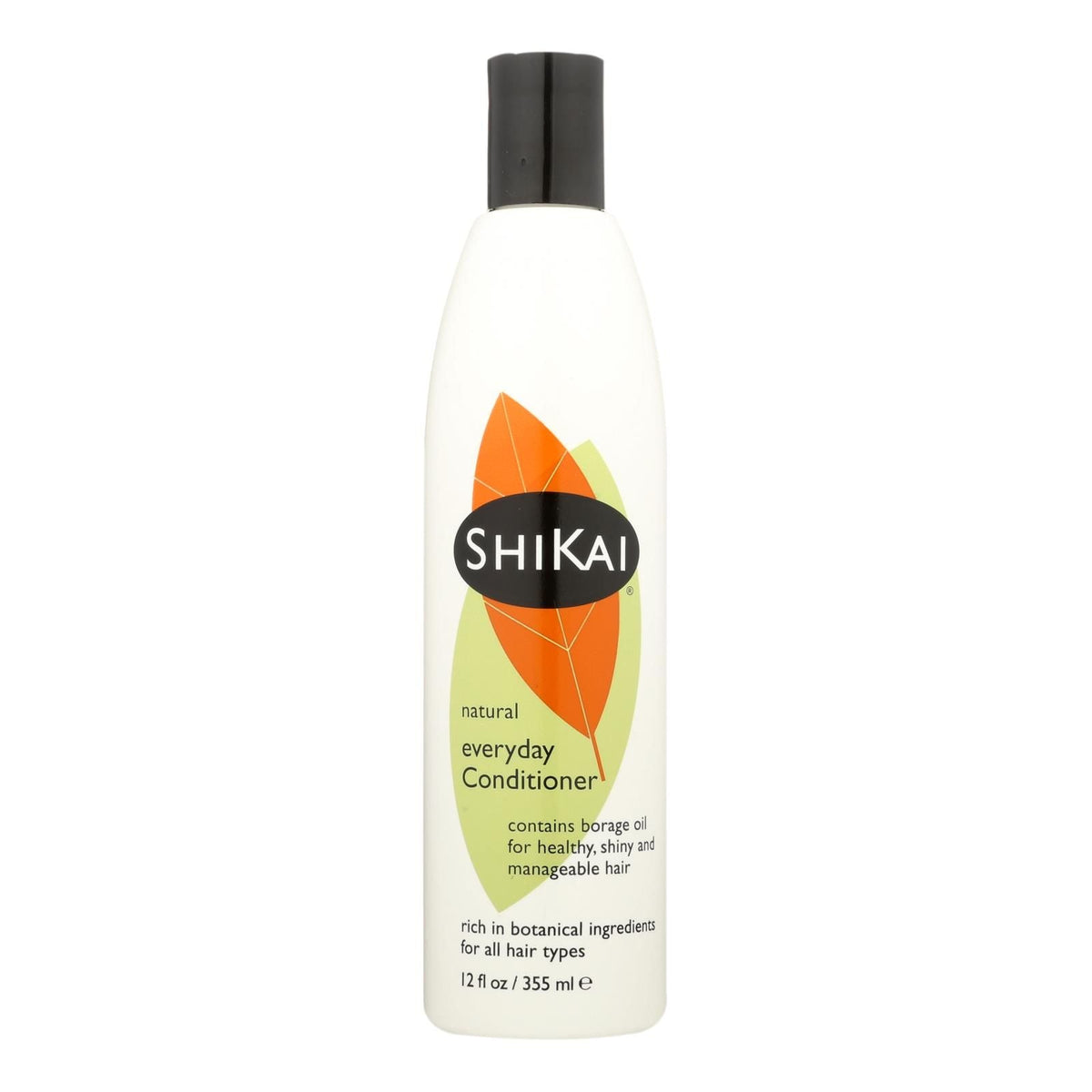 12 fl oz bottle of Shikai everyday conditioner with borage oil for all hair types.