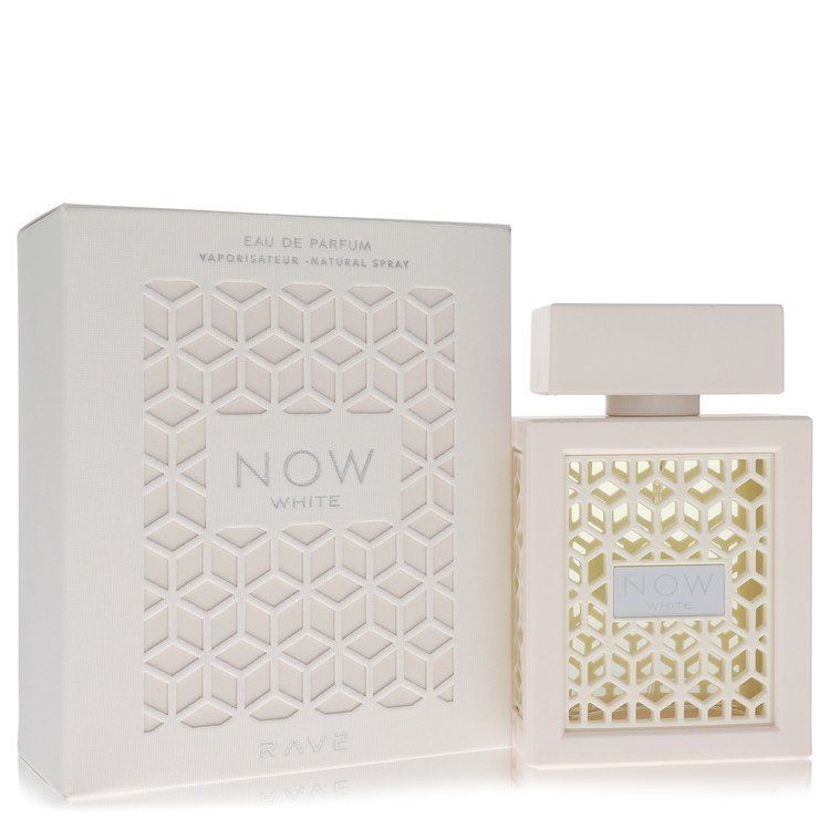 Lattafa Rave Now White perfume 3.4 oz (100 ml) Eau De Parfum spray bottle and box for women.