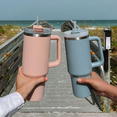 1200ml Stainless Steel Mug Coffee Cup Thermal Travel Car Auto Mugs T hermos 40 Oz Tumbler with Handle Straw Cup Drinkware New In