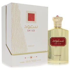 Lattafa Asdaaf Sa'ud Eau De Parfum 3.4 oz 100 ml spray for women, shown with its elegant gold bottle and white presentation box.