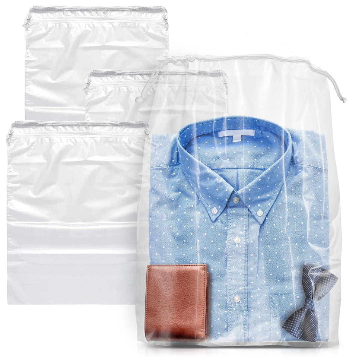 Clear Drawstring Bag, 10 x 12 Inches. Pack of 100 Clear Plastic Drawstring Bags. 2 Mil Drawstring Clear Plastic Bags. Waterproof Clear Plastic Bags Drawstring for Cosmetics, Toiletries