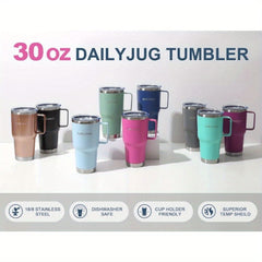 30 oz Tumbler with Handle, Stainless Steel Insulated Travel Coffee Mug with Lid and Straw, Thermal Coffee Cup for Hot&Cold Drinks, Spill Proof, Cup Holder Friendly, Dishwasher Safe, B PA F ree