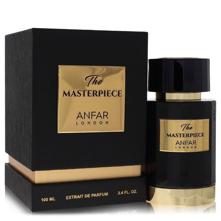 Anfar The Masterpiece Eau De Parfum 3.4 oz (100 ml) spray bottle for men with its black and gold box.