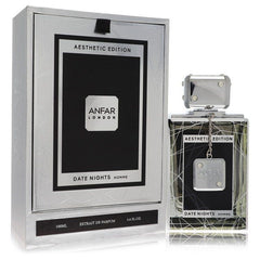 Anfar Date Nights Extrait De Parfum 3.4 oz 100 ml men's cologne bottle and silver box.