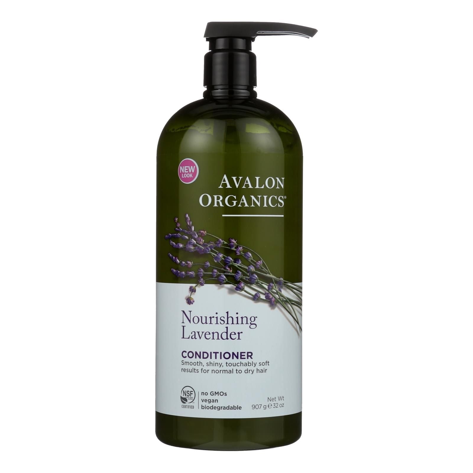 Default 32 Fl Oz green pump bottle of Avalon Organics lavender conditioner for normal to dry hair.