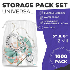 Clear Drawstring Bag, 5 x 8 Inches. Pack of 1000 Clear Plastic Drawstring Bags. 2 Mil Drawstring Clear Plastic Bags. Waterproof Clear Plastic Bags Drawstring for Cosmetics, Toiletries