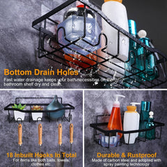 5 Pack Shower Caddy Shelves with 18 Inbuilt Hooks Rustproof Wall-Mounted Storage Shelves for Bathroom Dorm Kitchen Adhesive Bathroom Organizer for Shampoo Toothbrush Soap
