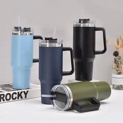30OZ Straw Coffee Insulation Cup With Handle Portable Car Stainless Steel Water Bottle LargeCapacity Travel B PA F ree Thermal Mug