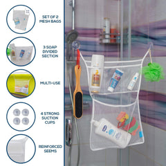 Bath Toy Organisers Set of 2 Large Size 14.16 x 19.67 in and 15.75 x 19.68 in Storage Net Bags for Baby Bathtub Toys 4 Strong Suction Cups Bathroom Shower Caddy Holder Multi Use for Kids Toddlers