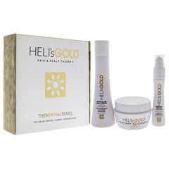 The Revival Series Travel Kit by Helis Gold for Unisex - 3 Pc 3.3oz Revitalize Shampoo, 3.3oz Restructure Masque, 1oz Crystal Cream