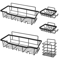 5 Pack Shower Caddy Shelves with 18 Inbuilt Hooks Rustproof Wall-Mounted Storage Shelves for Bathroom Dorm Kitchen Adhesive Bathroom Organizer for Shampoo Toothbrush Soap