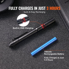 VEVOR 5.9 Inch Rechargeable Penlight 300 lumens 3 Lighting Modes Pocket Penlight