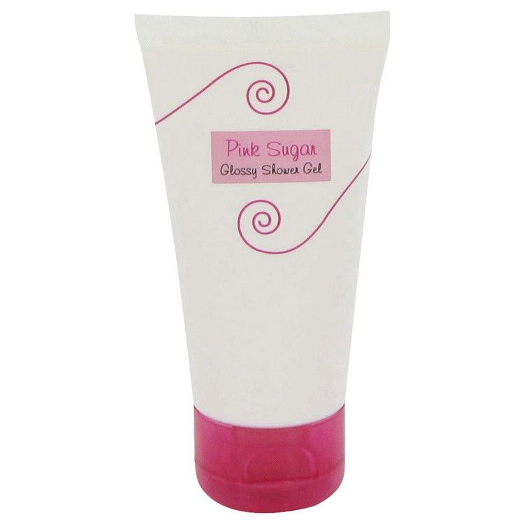 Aquolina pink sugar travel shower gel for women, 1.7 oz squeeze tube with pink swirls and cap.