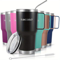 30 oz Tumbler with Handle, Stainless Steel Insulated Travel Coffee Mug with Lid and Straw, Thermal Coffee Cup for Hot&Cold Drinks, Spill Proof, Cup Holder Friendly, Dishwasher Safe, B PA F ree