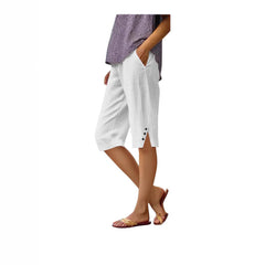 Short décontracté ample en coton et lin, avec cordon de serrage et poches