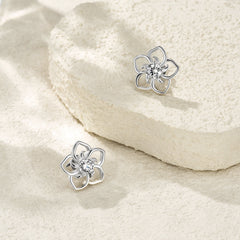 S925 Sterling Silver Abstract Flower Stud Earrings, 0.5ct D-VVS1 Moissanite, Platinum Plated Hollow Petal Design, With GRA Certificate Gift Box