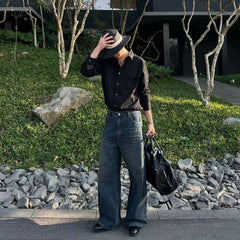 American-style Vintage Bamboo Water-washed Distressed Wide-leg Pants