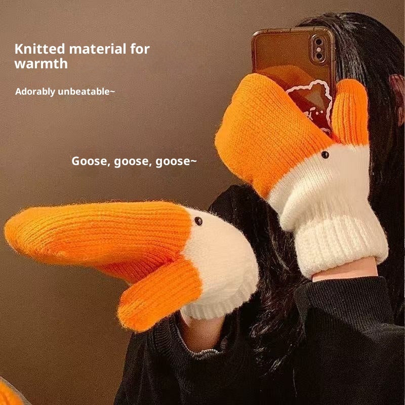 Guantes de lana tejidos a mano con diseño divertido de cisne