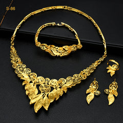 Women's Saudi Bridal Necklace Bracelet Earrings Four-piece Ring Set