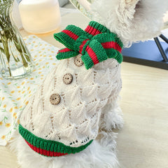 Vêtements pour chien avec nœud, costume pour chat, pull ajouré tricoté pour chien