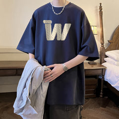 T-shirt rétro américain en coton épais, manches mi-longues