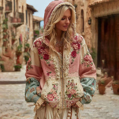 Sweat-shirt à capuche élégant pour femme, avec imprimé floral