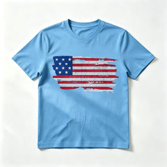 T-shirt à manches courtes, col rond et imprimé drapeau