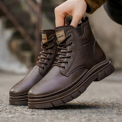 Men's Autumn High-top Martin Boots, British Style Casual Leather Shoes, Anti-slip Wear-resistant Short Work Boots