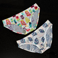 Briefs Printed Ice Silk Underwear Breathable Refreshing Thin Panties