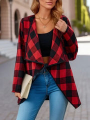 Elegant Plaid Open Front Long Sleeve Jacket Stylish & Cozy Lightweight Breathable Outerwear