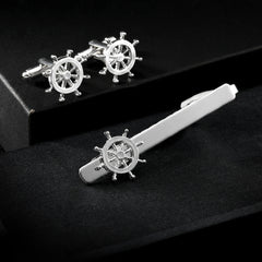 Boutons de manchette et pince à cravate tendance et simples pour homme, en forme de gouvernail