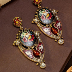 Floral Mural Shield Stud Earrings Regal And Elegant
