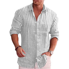 Chemise décontractée pour homme à rayures, col à revers et imprimé numérique