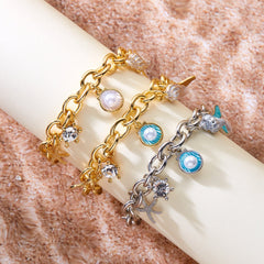 Women's Fashion Starfish Pearl Shell Fishtail Multi-pendant Necklace Bracelet