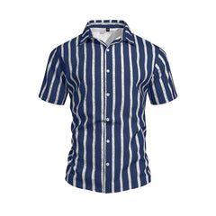 Chemise rayée à manches courtes pour homme grande taille, style mature et revers