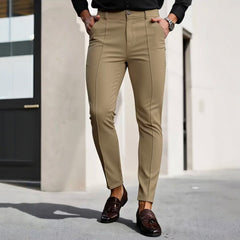 Mens Slim-Fit Solid-Color Stretch Cropped Dress Trousers