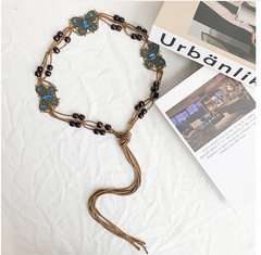 Ceinture tissée à la main de style traditionnel-losange bleu avec trois papillons-1 pièce
