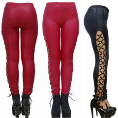 Pantalon court mat en similicuir verni, style punk