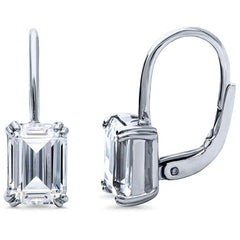 Emerald Cut Crystal Leverback Earrings