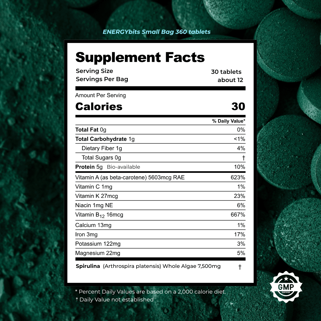ENERGYbits Spirulina Tablets travel tin container front view