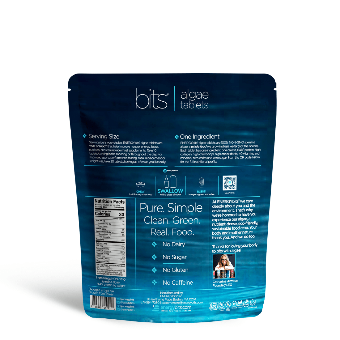 ENERGYbits Spirulina Tablets daily intake guide and algae nutrition facts